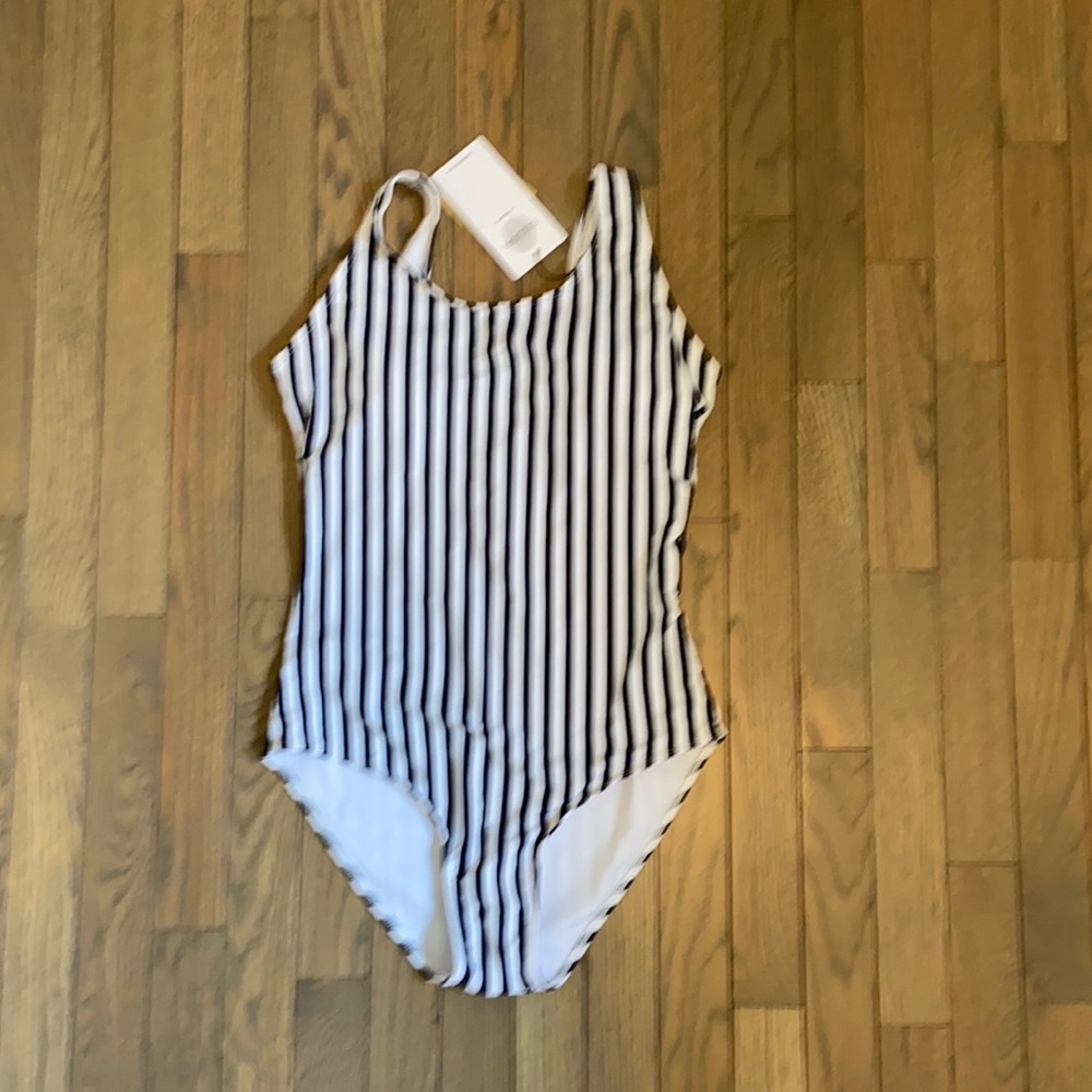 Black and white striped swimsuit